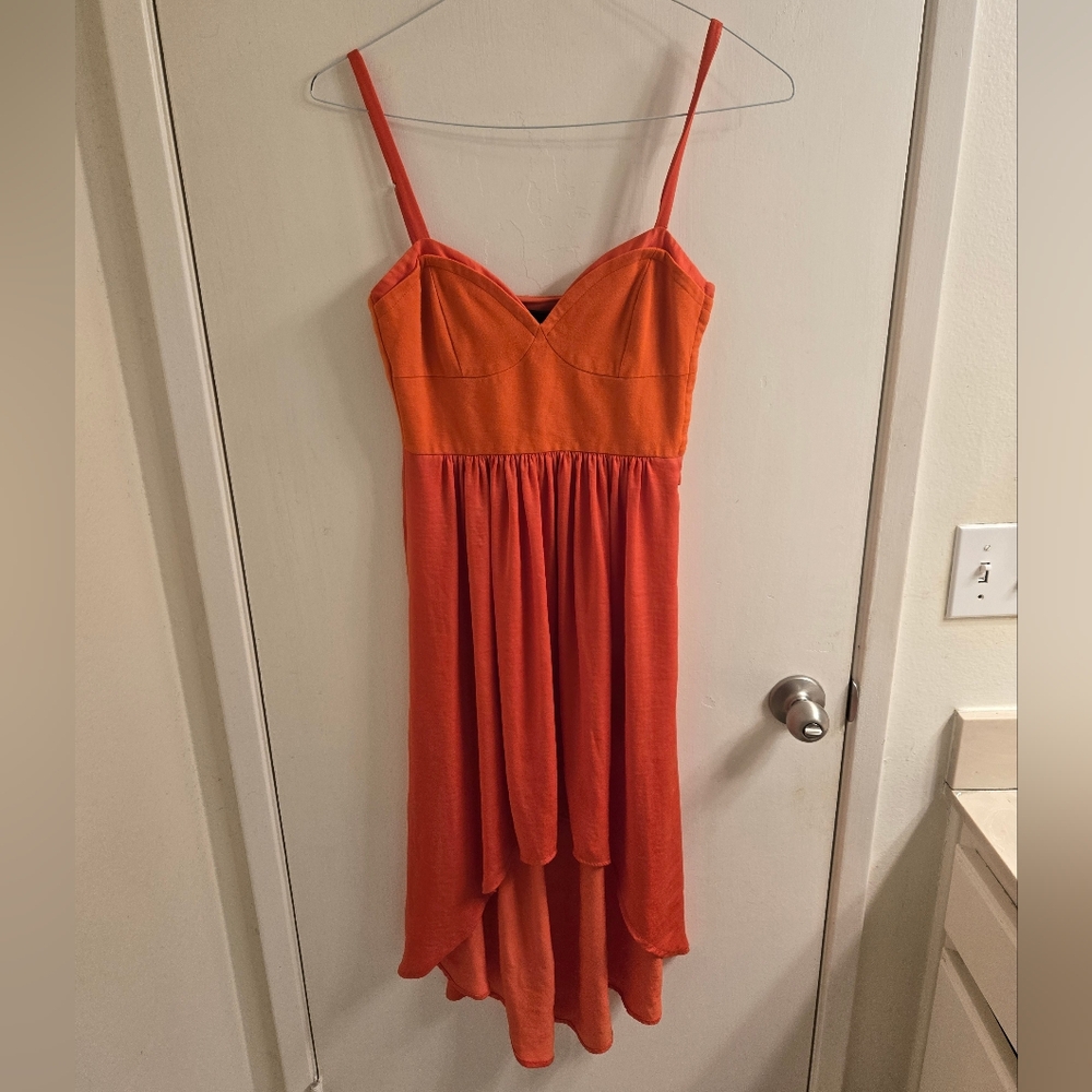 BCBGMaxAzria Vibrant Orange High Low Dress with Pockets